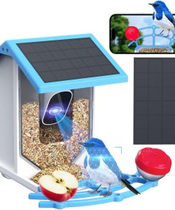 Smart Bird Feeder With Camera,Solar-Powered WiFi 4MP Live Camera,AI Identify Bird Species Auto Capture Garden Bird Watching&Motion Detection,Ideal Gift For Bird Lovers,Blue