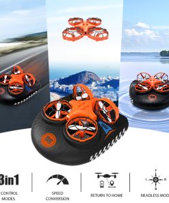 RC Boat Water Land And Air Four-Axis  Hovercraft Three-in-one Multi-function Toy One-button Tumbling Mini Drone