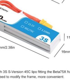 Alternative view of 2Pcs BETAFPV 3S 11.1V 300mAh 45C Lipo Battery XT30 Plug For RC Drone