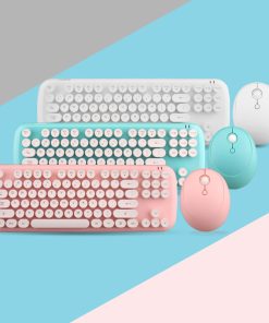 Wireless Keyboard And Mouse Set Girls Color Retro