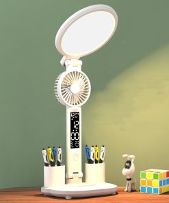 Alternative view of LED Clock Table Lamp USB Chargeable Dimmable Desk Lamp Plug-in LED Fan Light Foldable Eye Protection Reading Night Light