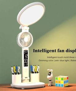 LED Clock Table Lamp USB Chargeable Dimmable Desk Lamp Plug-in LED Fan Light Foldable Eye Protection Reading Night Light