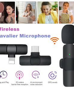 Lavalier Mini Microphone Wireless Audio Video Recording With Phone Charging  Wireless Lavalier Microphone Broadcast Lapel Microphones Set Short Video Recording Chargeable Handheld Microphone Live Stre