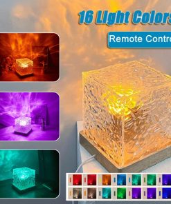 16 Colors LED Water Ripple Ambient Night Light USB Rotating Projection Crystal Table Lamp RGB Dimmable Home Decoration