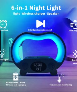 2024 New 6 In 1 Smart Remote Control Bluetooth Ambience Intelligent LED Table Lamp Multi-function Wireless Charger Night Light Bluetooth Speaker