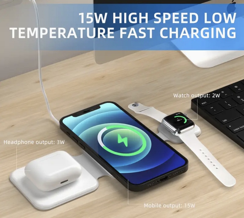 3 In 1 Magnetic Foldable Wireless Charger Charging Station Multi-device Folding Cell Phone Wireless Charger Gadgets - Image 8