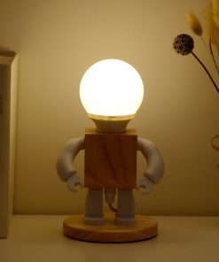 Alternative view of Wooden Robot Children's Bedroom Bedside Simple Study Lamp