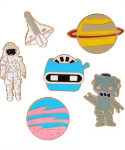 Alternative view of Creative airplane astronaut robot planet dripping cartoon brooch