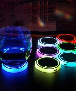 Colorful Cup Holder LED Light-up Coaster Solar & USB Charging Non-slip Coaster Ambient Light For Car Automatically